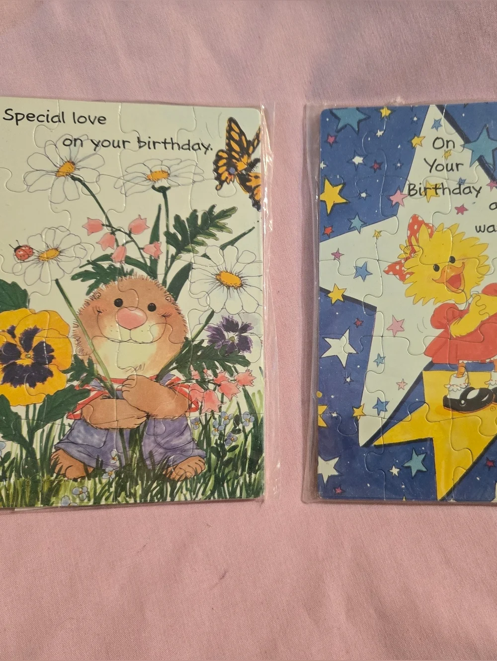 Cute Birthday Puzzle Cards - Floral & Star Designs